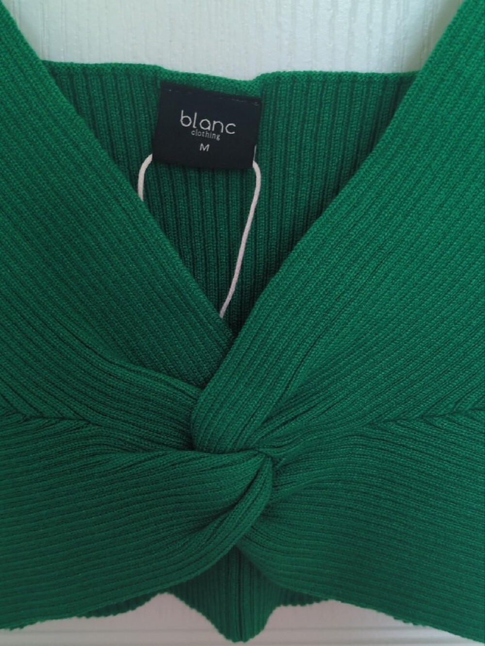 Green Ribbed Knot-Front Crop Top - Picture 2 of 6